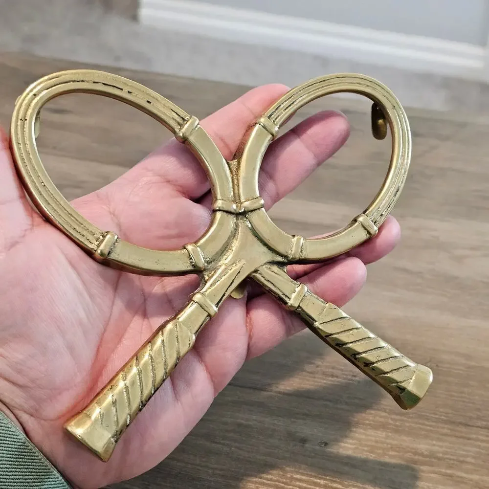 Vintage Solid Brass Double Tennis Racket Picture Frame MCM Classic Collectible